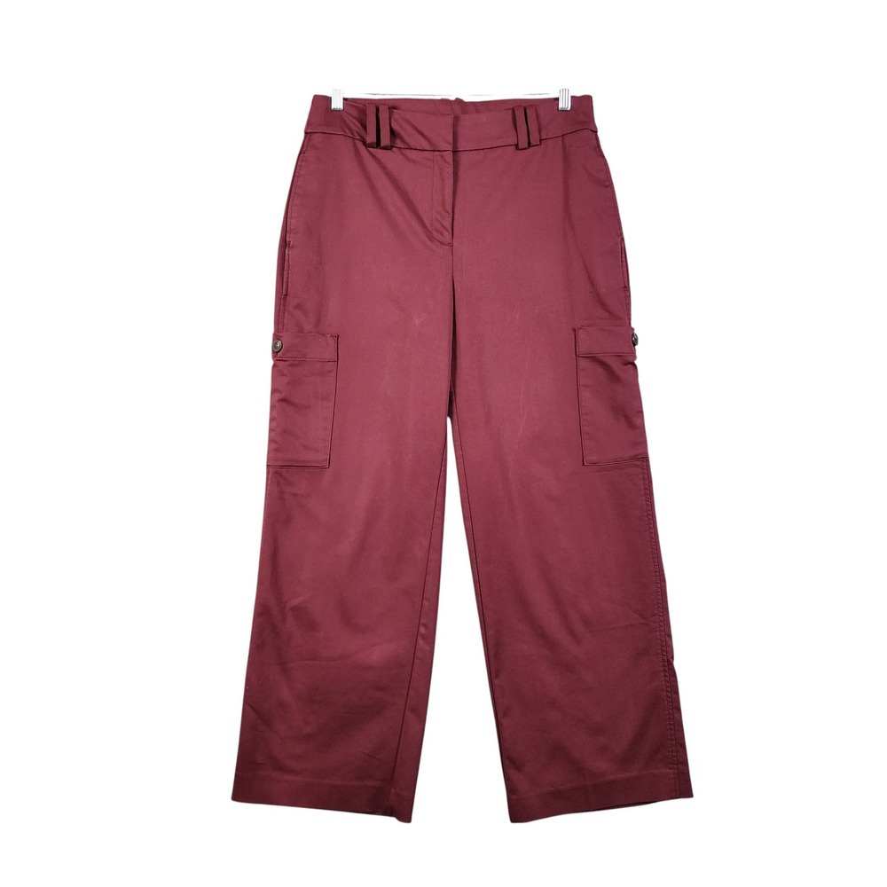Chicos Womens Sateen Cargo Pants Size 12 Tall Black Currant High Rise Straight - Picture 2 of 14